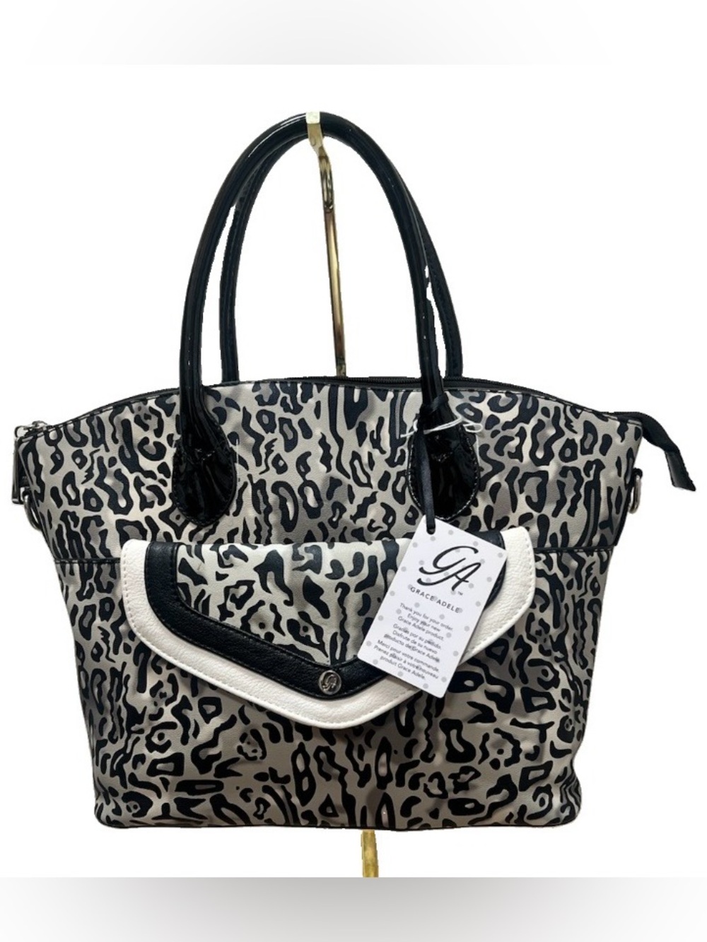 Vintage Grace Adele Black & Gray Leopard-Print Tote